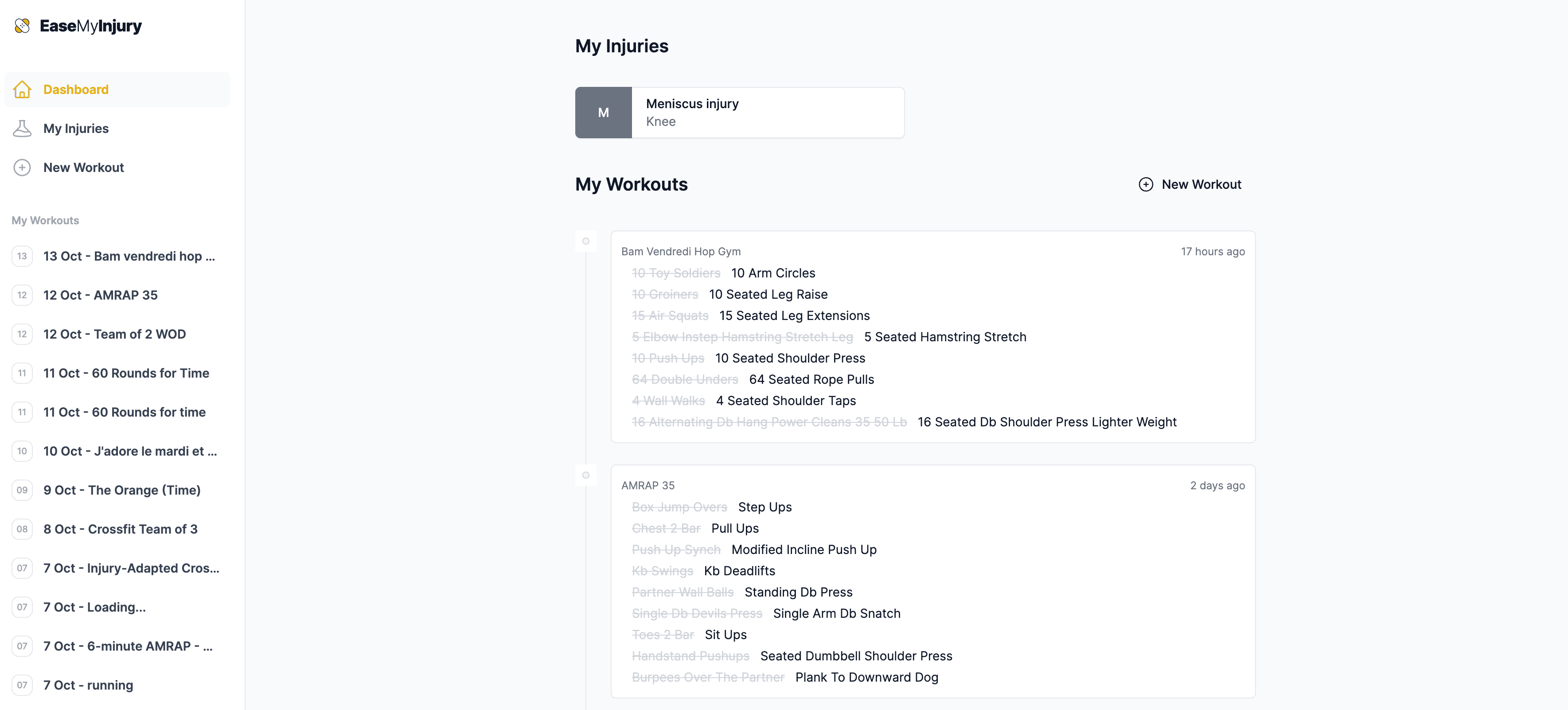 EaseMyInjury dashboard