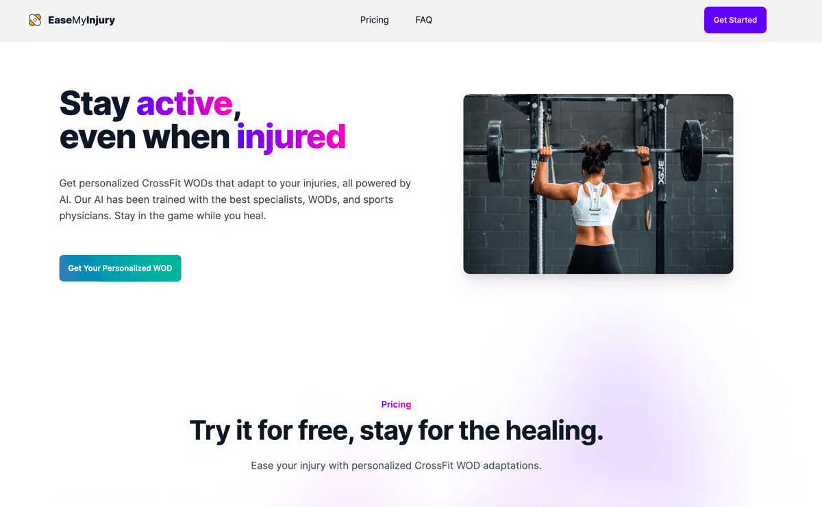 EaseMyInjury first landing page